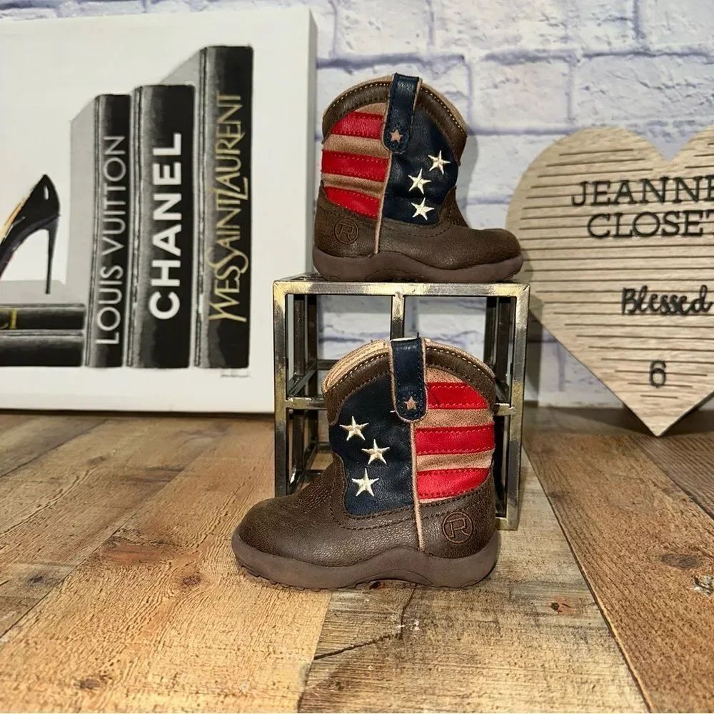 ROPER Kids Boys American Patriotic Square Toe Casual Boots Mid Calf size 4